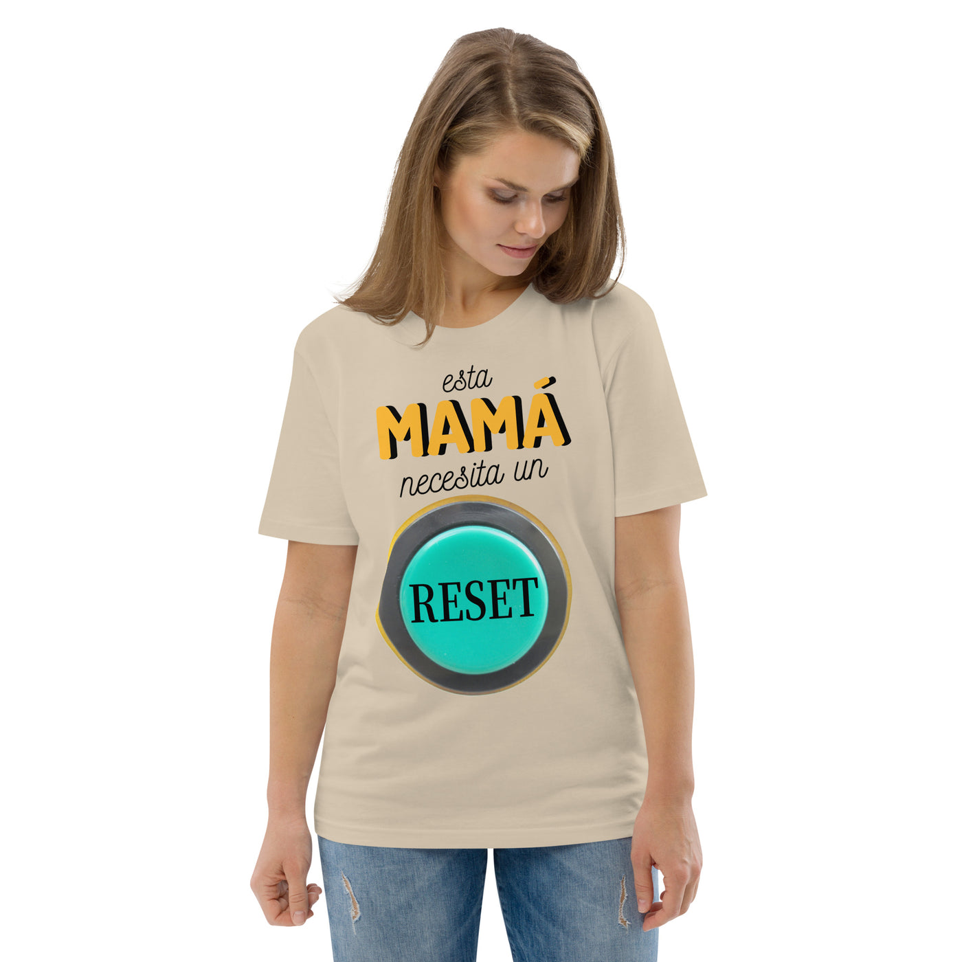 Camiseta de algodón orgánico "Esta mamá necesita un reset"