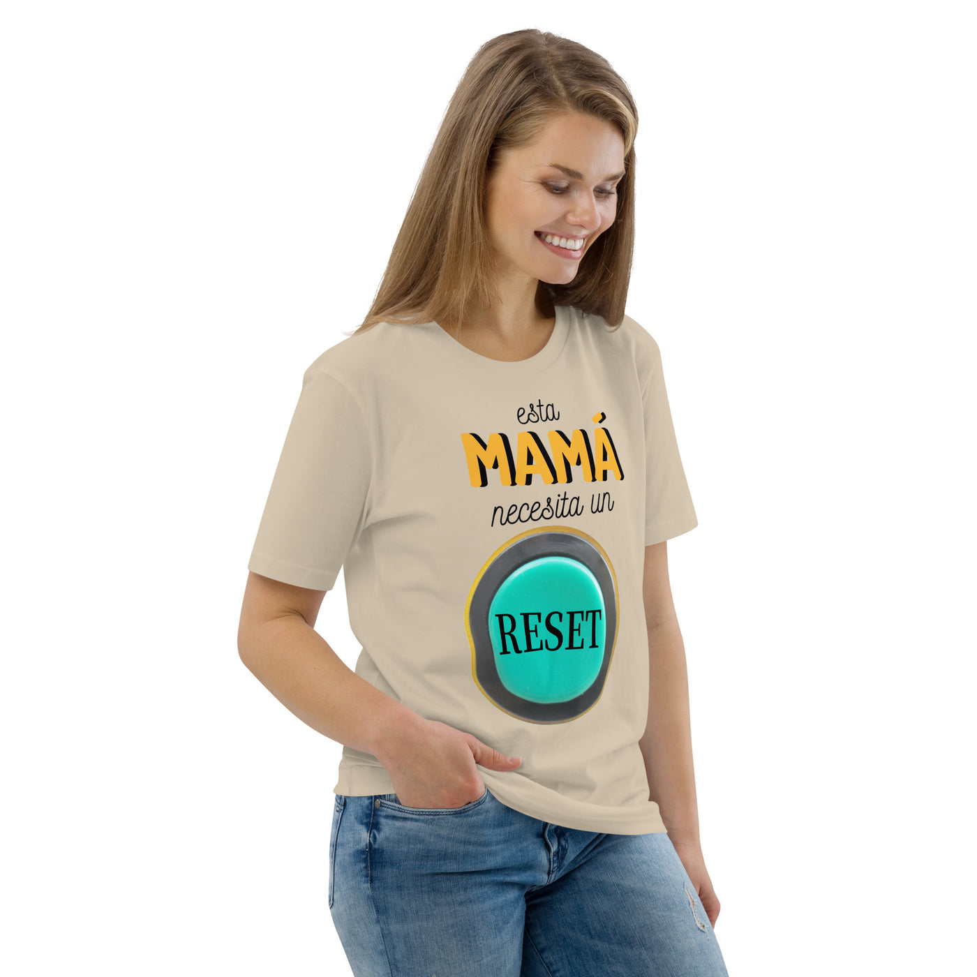 Camiseta de algodón orgánico "Esta mamá necesita un reset"