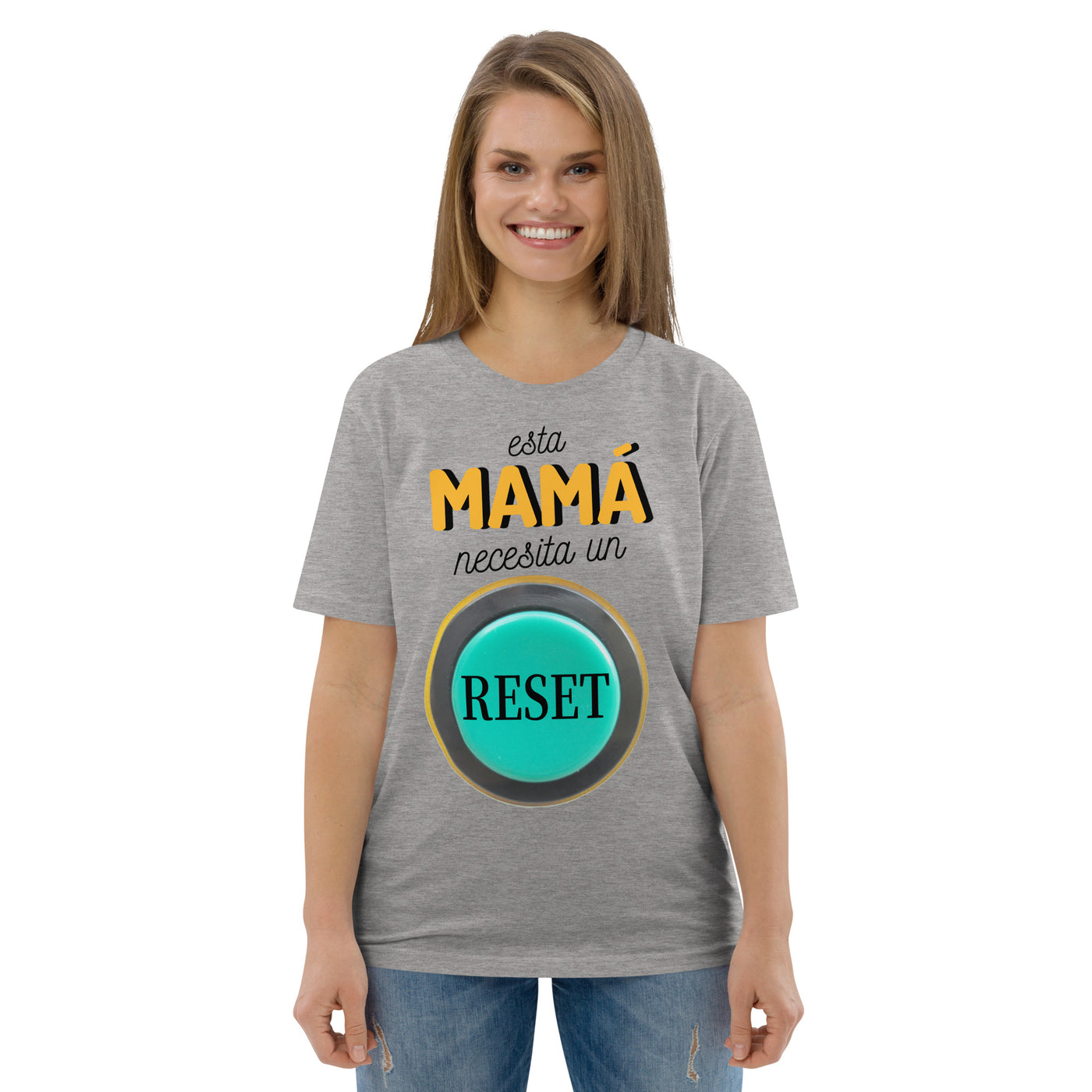 Camiseta de algodón orgánico "Esta mamá necesita un reset"