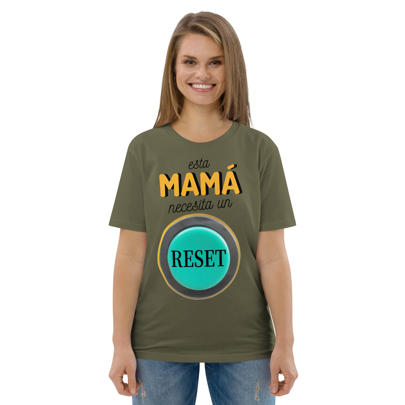 Camiseta de algodón orgánico "Esta mamá necesita un reset"