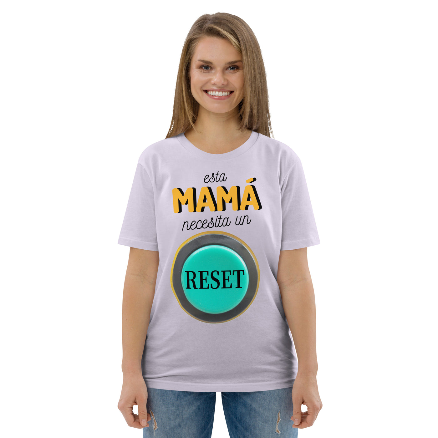 Camiseta de algodón orgánico "Esta mamá necesita un reset"