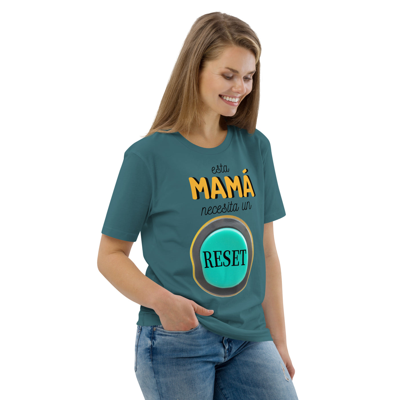 Camiseta de algodón orgánico "Esta mamá necesita un reset"