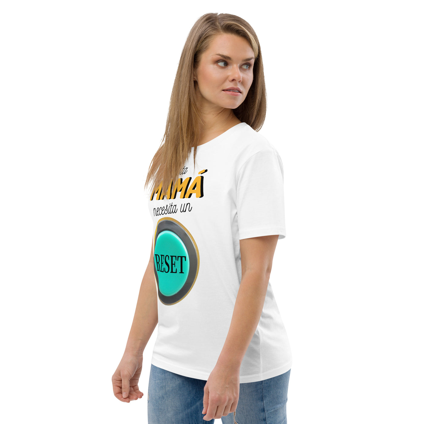 Camiseta de algodón orgánico "Esta mamá necesita un reset"